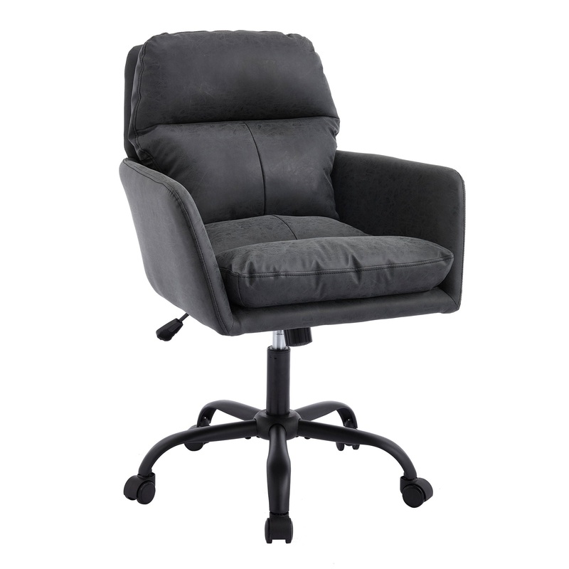 Adjustable Office Chair, Ergonomic Swivel Chair Leather, Comfortable For Long Sitting, Versatile Home And Office Use – Black