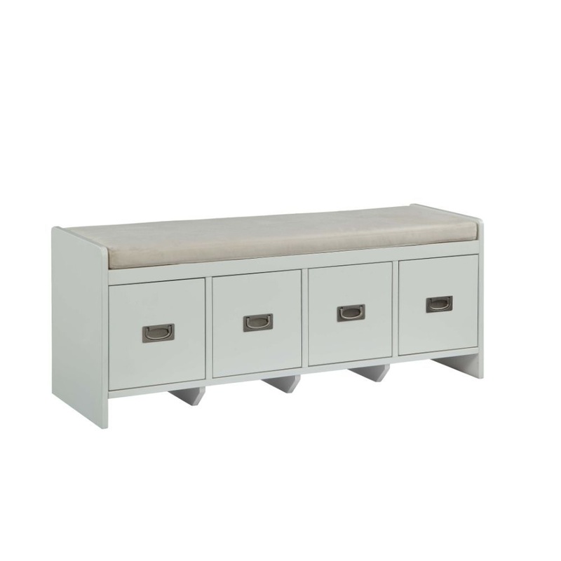 Berci – Bench With Storage – Beige Fabric & White