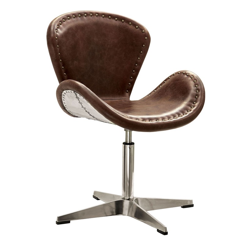 Brancaster – 33 Accent Chair With Swivel – Retro Brown Top Grain Leather & Aluminum