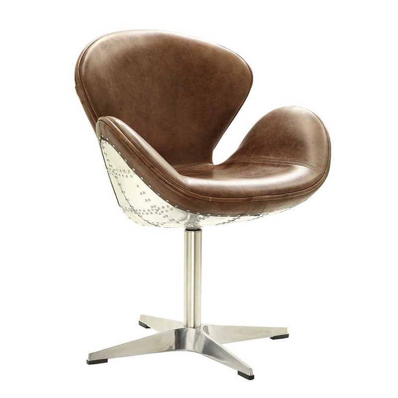 Brancaster – Accent Chair With Swivel – Retro Brown Top Grain Leather & Aluminum