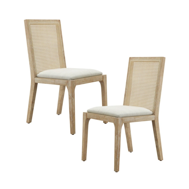 Dining Chair With Synthetic Cane Back And Upholstered Seat (Set of 2) – Natural