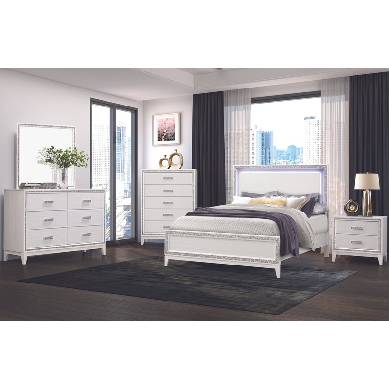 Lily – 5 Piece Queen Bedroom Set (Bed, Dresser, Mirror, 2 Nightstands) – White