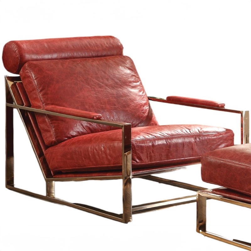 Quinto – Accent Chair – Antique Red Top Grain Leather & Stainless Steel