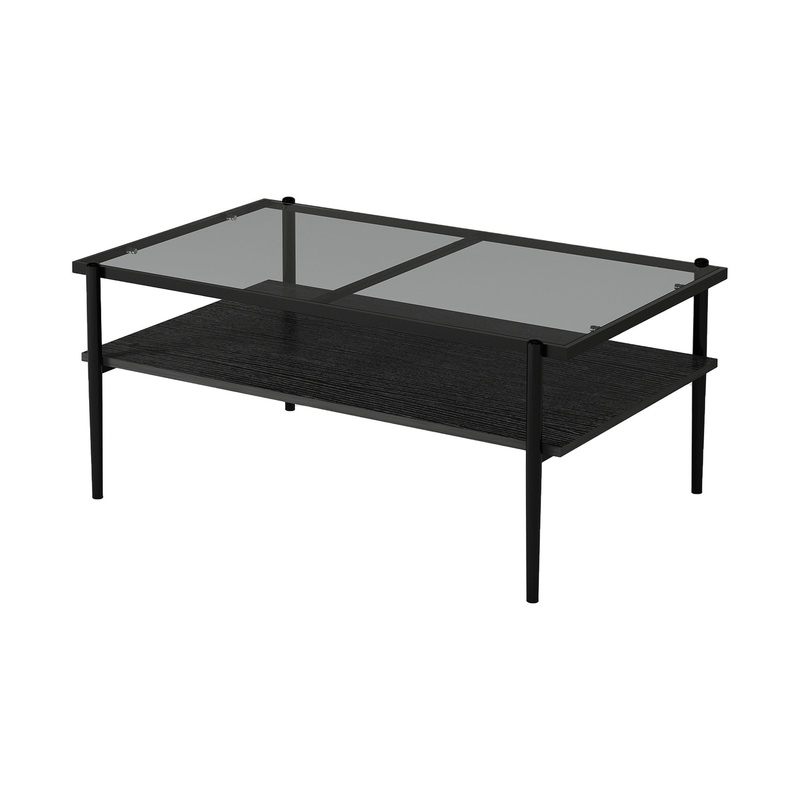 Rectangle Coffee Table With Tempered Glass Top And White Legs, Modern Table For Living Room