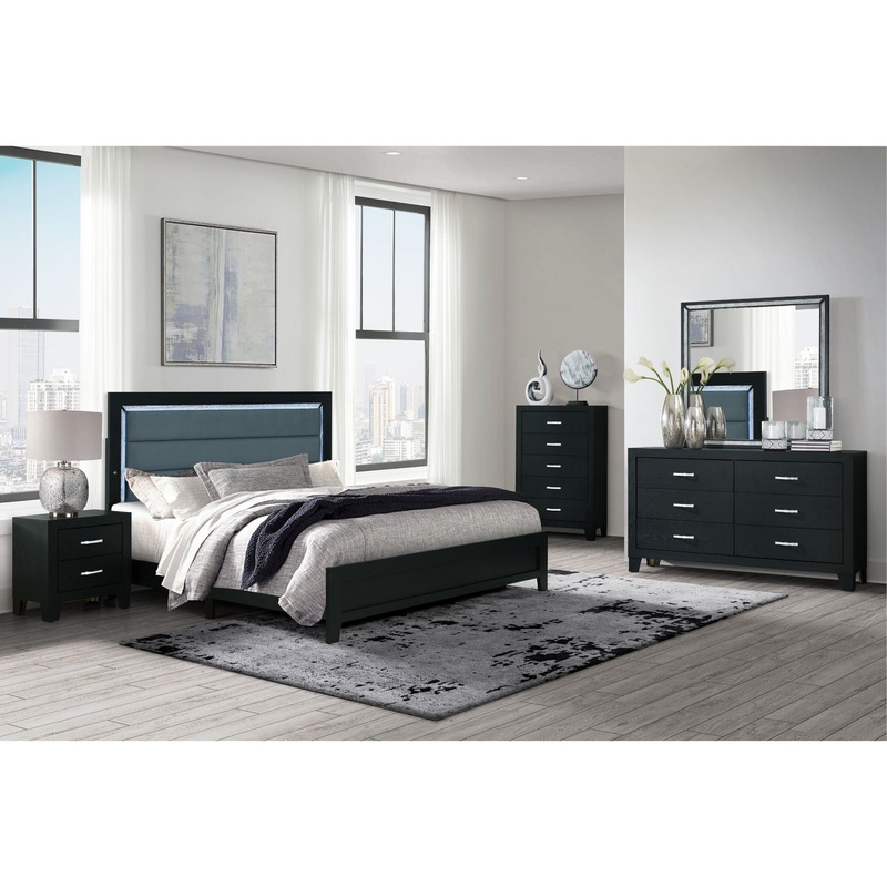 Reid – 4 Piece King Bedroom Set (Bed, Dresser, Mirror, Nightstand) – Black