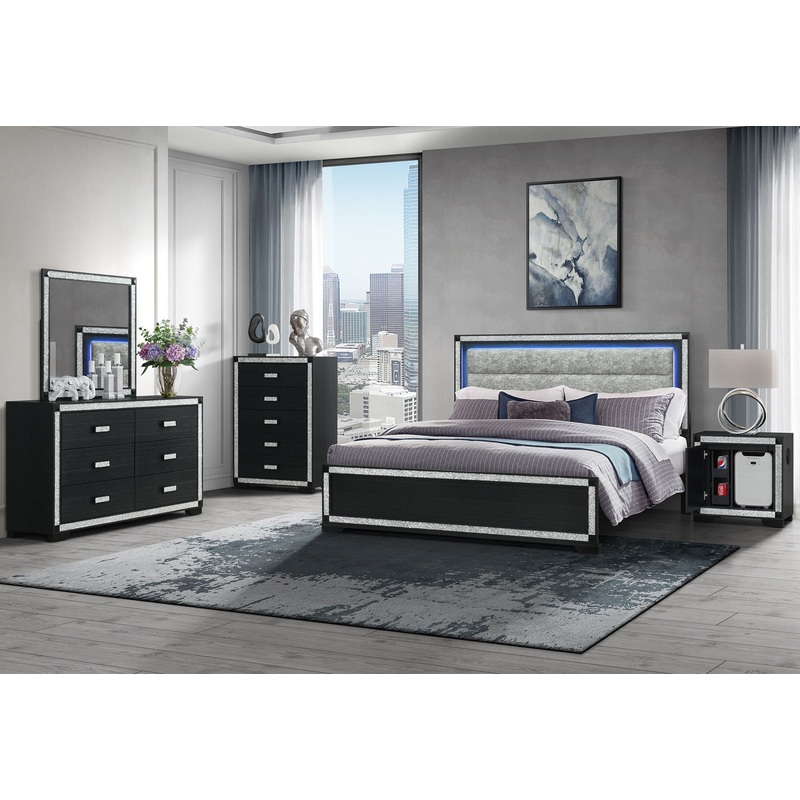 Soleil – 5 Piece King Bedroom Set With Cooler And Speaker – Charcoal
