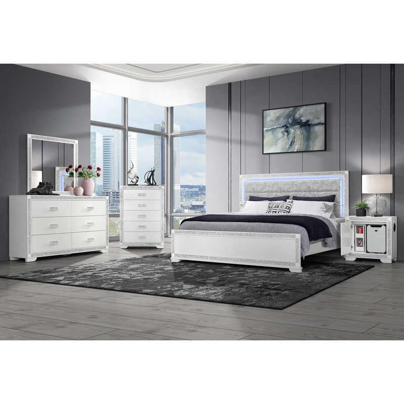 Soleil – 5 Piece King Bedroom Set With Cooler And Speaker – White