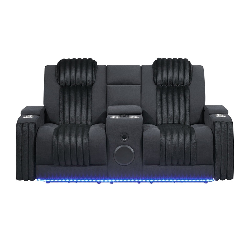 U8000 – Power Reclining Loveseat With Console, Power Headrest, LED Light, Bluetooth Speaker – Black
