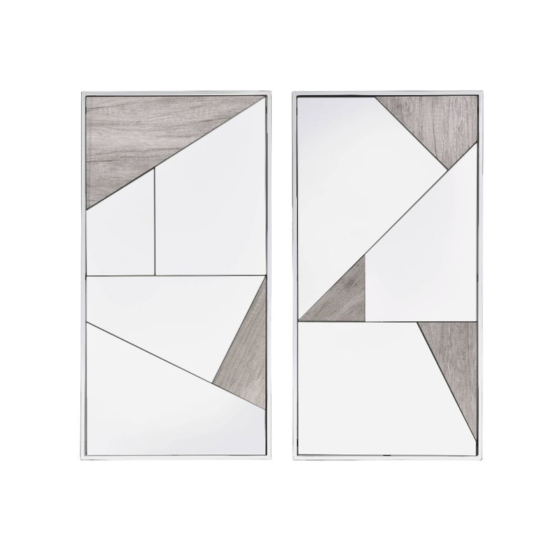 Chafik – Accent Mirror (Set of 2) – Mirrored, Natural Oak & Chrome