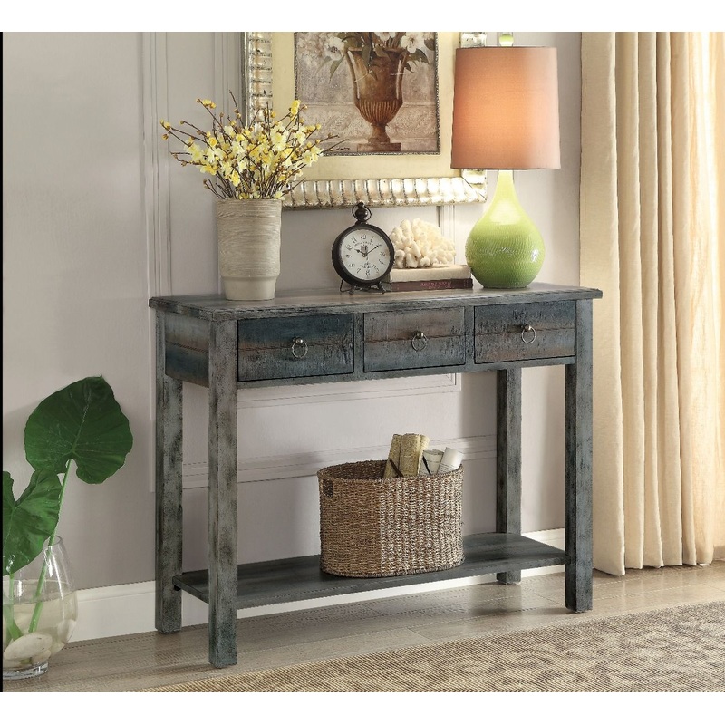 Glancio – Console Table – Antique Gray & Teal