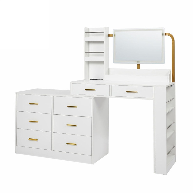 Modern 8 Drawer Dresser For Bedroom Ample Storage Wide Chest Of Drawers, Sturdy & Safe – White