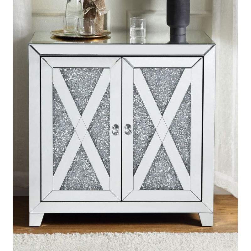 Noralie – 2 Door Console Cabinet – Mirrored & Faux Diamonds