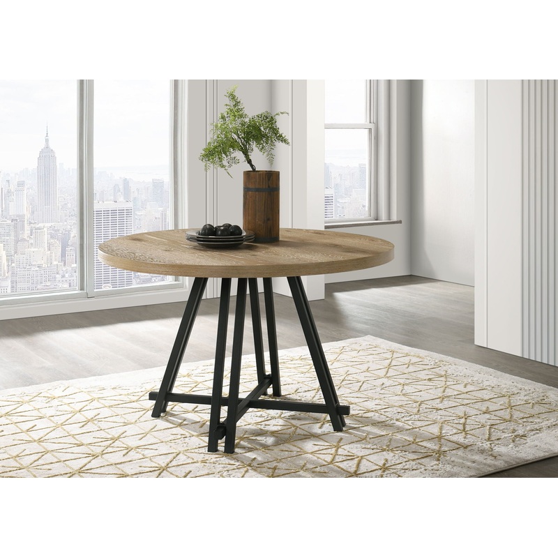Tate – Round Dining Table With Metal Base – Oak Finish