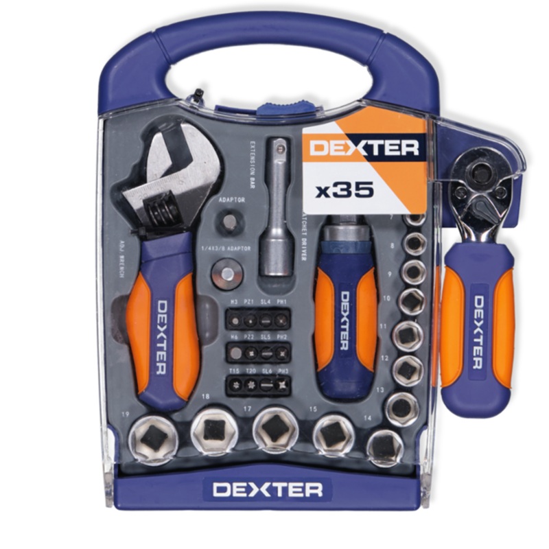 35 PIECE SET WITH INCH WRENCHES + RATCHET+ DEXTER SOCKETS