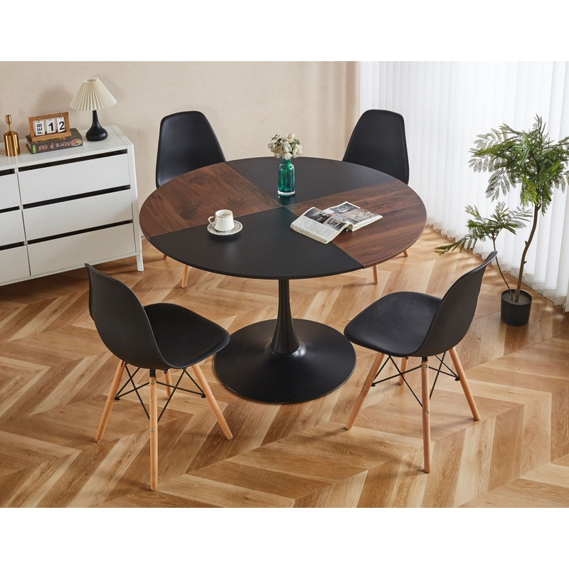 5 Pieces Dining Set, Table Metal Leg Mid-Century Dining Table For 4 – 6 People, Pedestal Dining Table, Table Leisure Coffee Table – Black