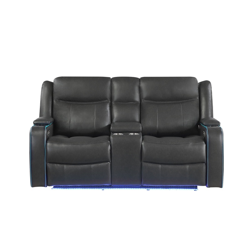Blanca – Power Console Reclining Loveseat With LED Lights, Power Headrest And Speakers – Charcoal