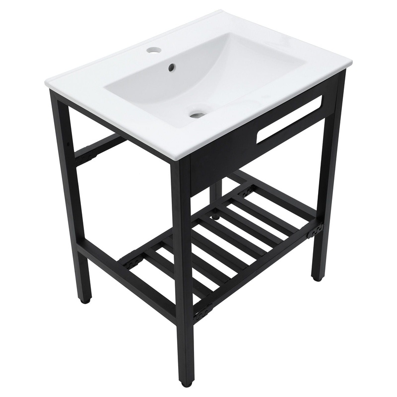 Console Sink With Legs, 24 X 18, Durable Porcela With Frame – White / Black