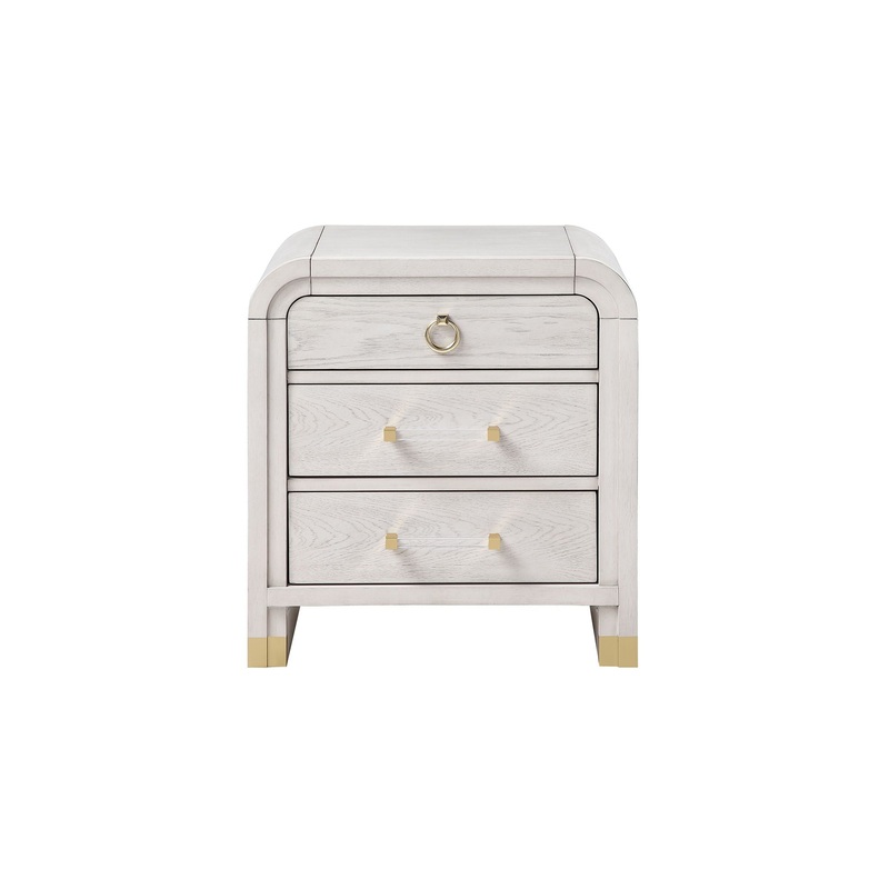 Malco – Nightstand With Spacious Drawer And Gold Metal Fluted Detailing – Black White