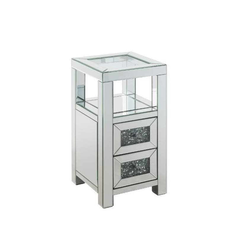 Noralie – 24 Accent Table – Clear Glass, Mirrored & Faux Diamonds