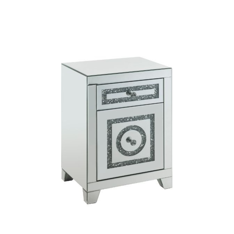 Noralie – 26H Accent Table With Storage Drawers – Mirrored & Faux Diamonds