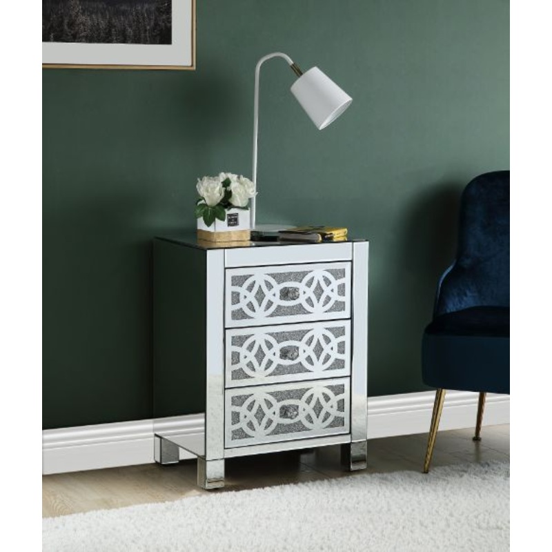 Noralie – Accent Table With 3 Drawers – Mirrored & Faux Diamonds