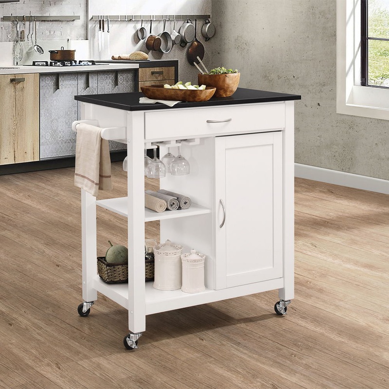 Ottawa – Kitchen Cart – Black Wooden Top & White