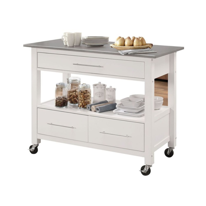 Ottawa – Kitchen Cart – Stainless Steel Top & White