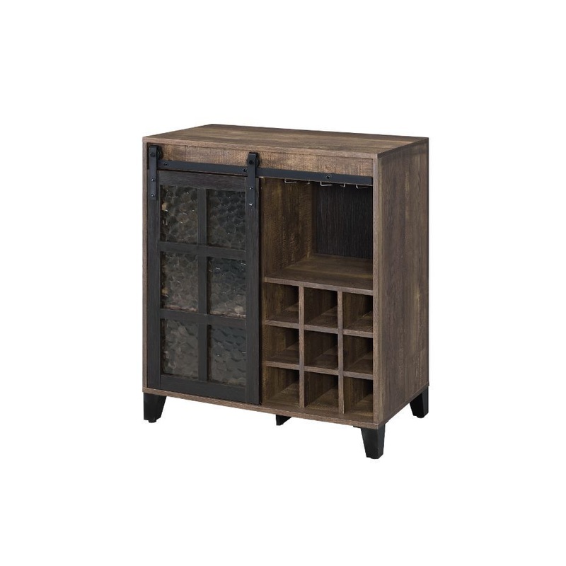 Treju – Wine Cabinet – Obscure Glass, Rustic Oak & Black