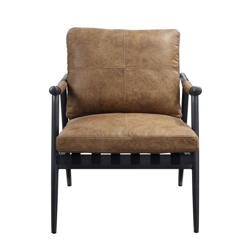 Anzan – Accent Chair – Berham Chestnut Top Grain Leather & Matt Iron