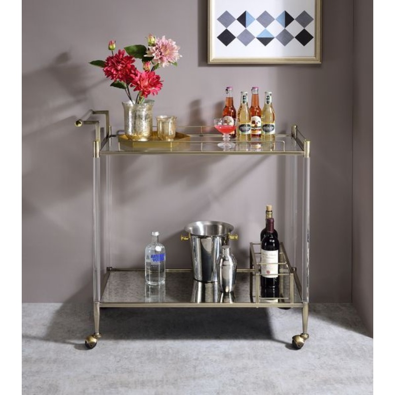 Cirro – Serving Cart – Antique Mirror & Wire Brass