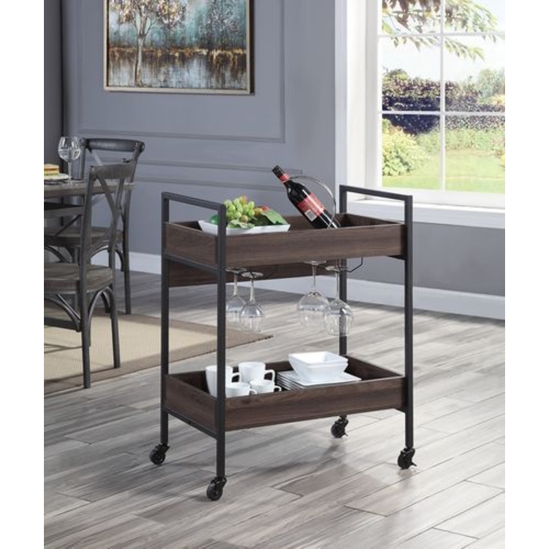 Jerrick – Serving Cart – Walnut & Black