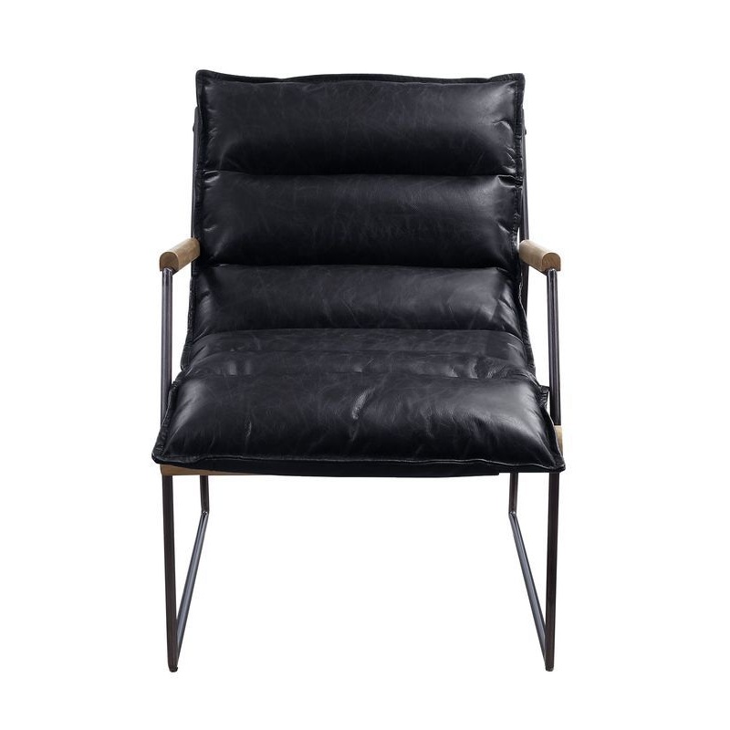 Luberzo – Accent Chair – Distress Espresso Top Grain Leather & Matt Iron