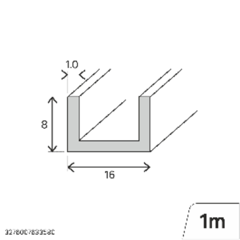 PVC U PROFILE 8X16X1MM 1M WHITE OPAC