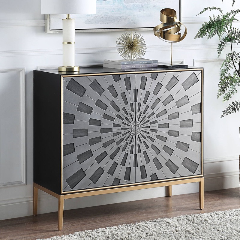 Quilla – Console Cabinet – Black, Gray & Brass