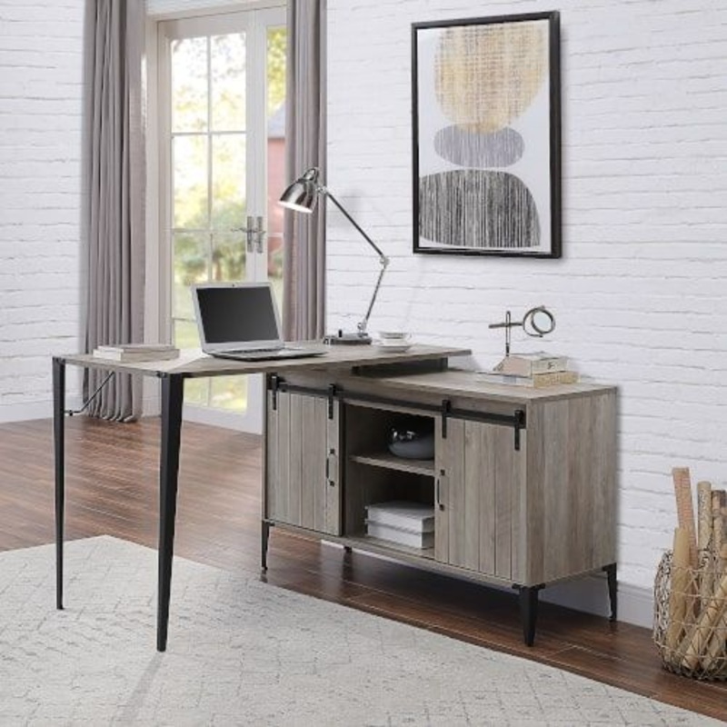 Zakwani – Writing Desk With USB – Gray Oak & Black