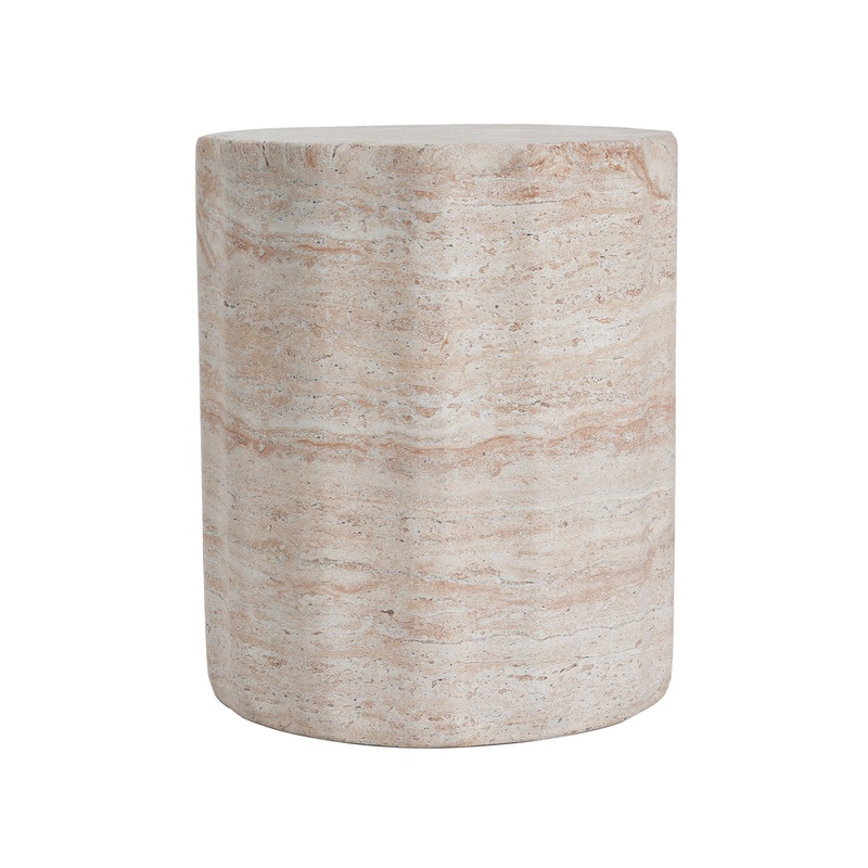 Elegant Indoor / Outdoor Lightweight Concrete Side Table With Travertine – Beige