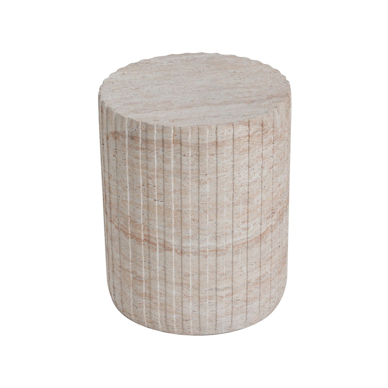 Elegant Outdoor / Indoor Lightweight Concrete Side Table With Travertine – Beige