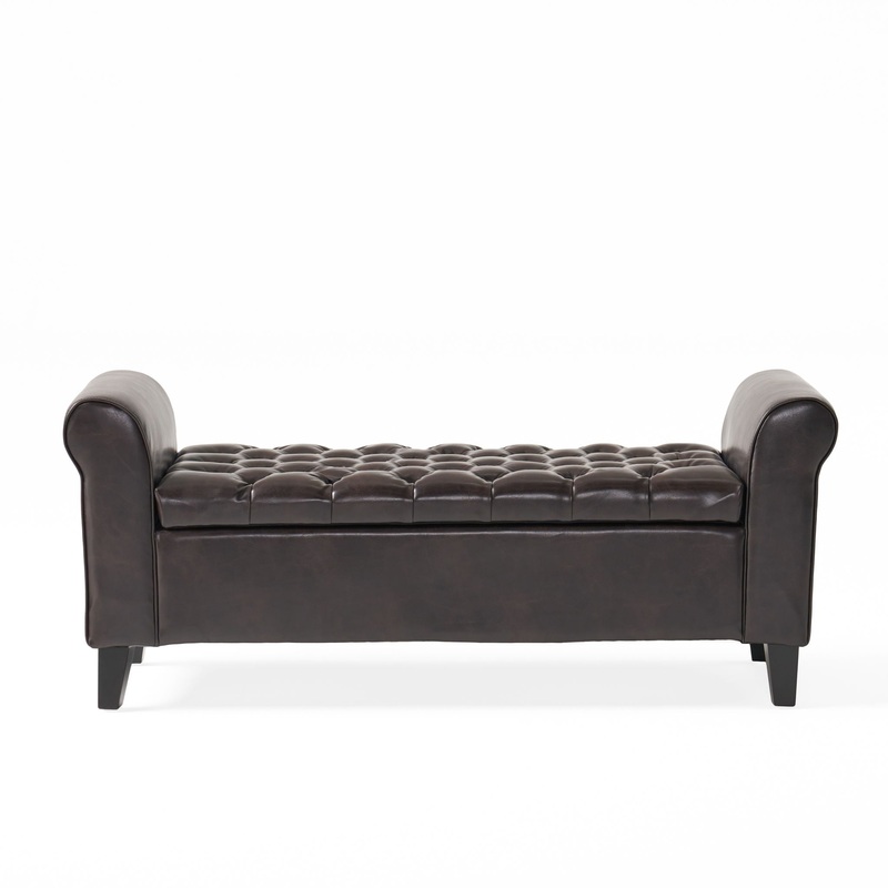 Hayes – Contemporary Armed Storage Bench With Button Tufting And Rolled Arms