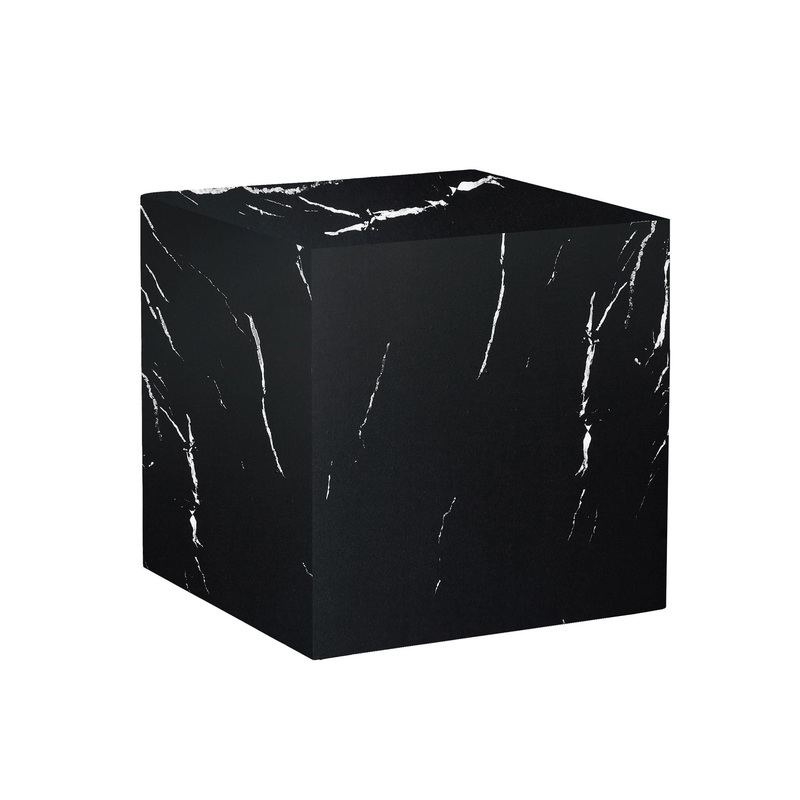Luxurious Marble Texture Coffee Table Cube Design Elegant Living Room Accent – Black