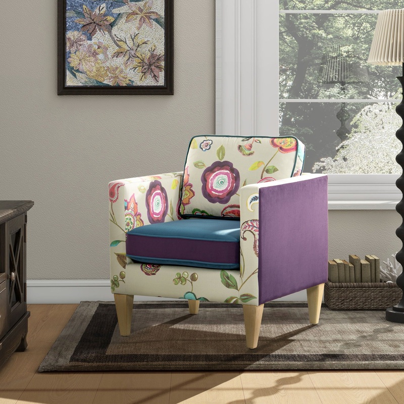 Mamba – Patchwork Accent Chair – Teal Blue Purple / Multicolored Floral