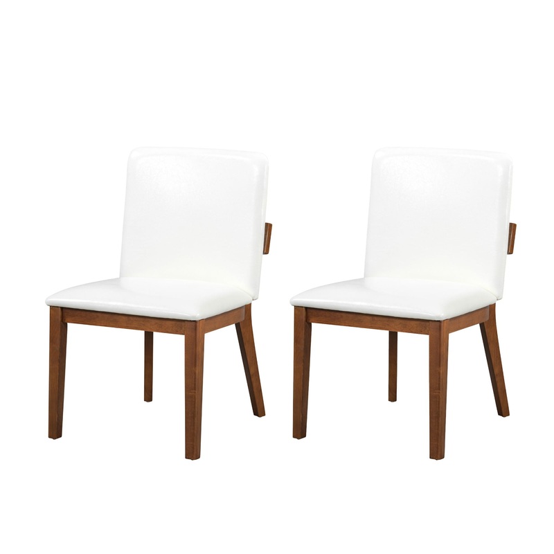 Modern Dining Chairs (Set of 2) With Glossy Upholstery – White / Walnut