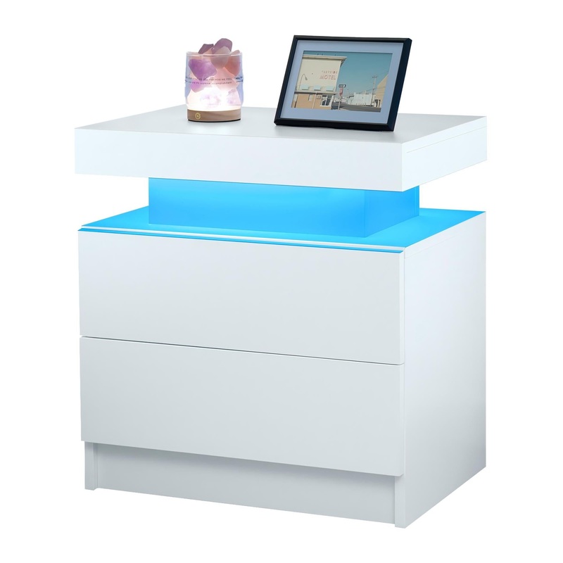 Modern LED Bedside Table Cabinet With Adjustable Lights And 2 Drawers – White