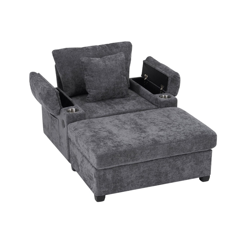 Modern Oversized Chair With Ottoman, Cupholders And USB Charging Ports