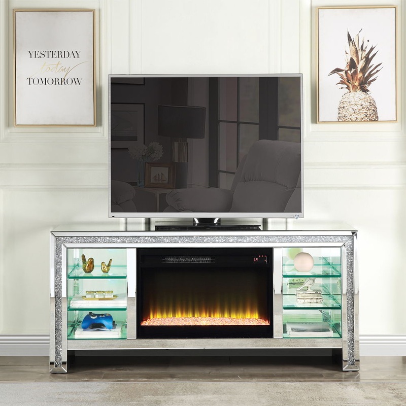 Noralie – 28 TV Stand With Fireplace & LED – Mirrored & Faux Diamonds