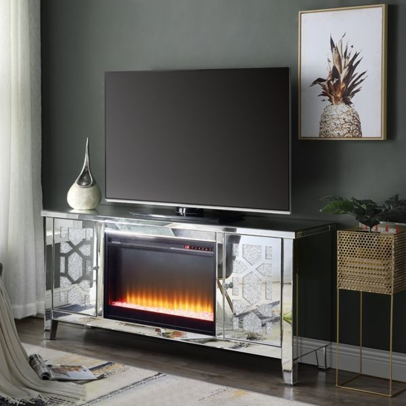 Noralie – 28 TV Stand With Fireplace – Mirrored & Faux Diamonds