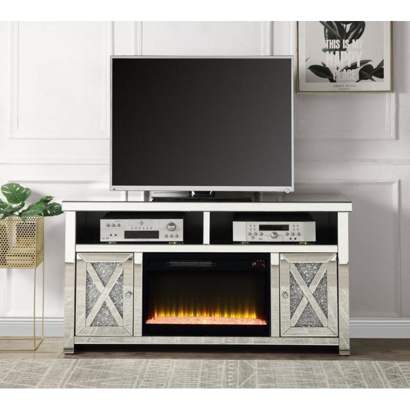 Noralie – 32 TV Stand With Fireplace – Mirrored & Faux Diamonds