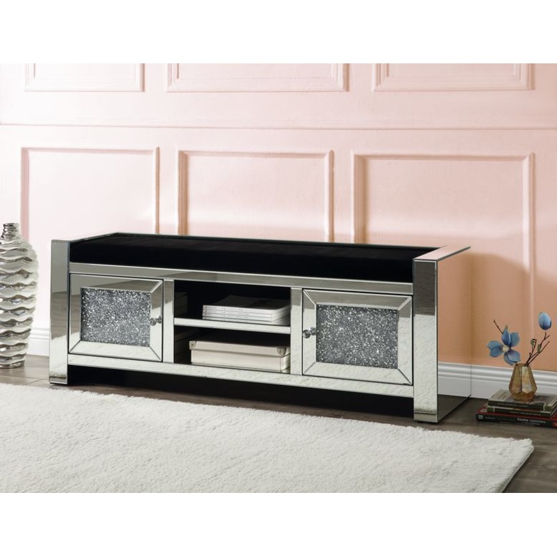 Noralie – 59 Bench With Storage – Mirrored & Faux Diamonds