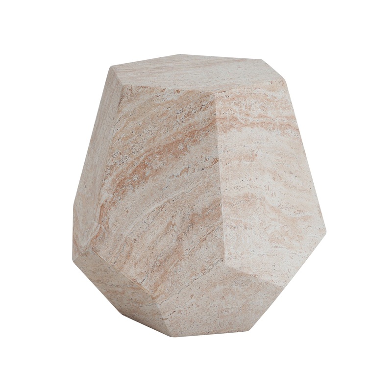 Outdoor / Indoor Lightweight Concrete Side Table, Hexagonal Round Travertine Accent Table – Beige