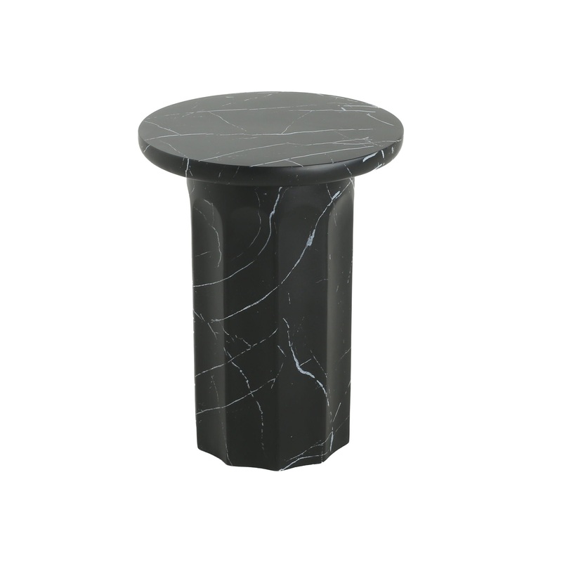 Outdoor Lightweight Concrete BMarble Effect Side Table, Living Room End Table – Black / Marble