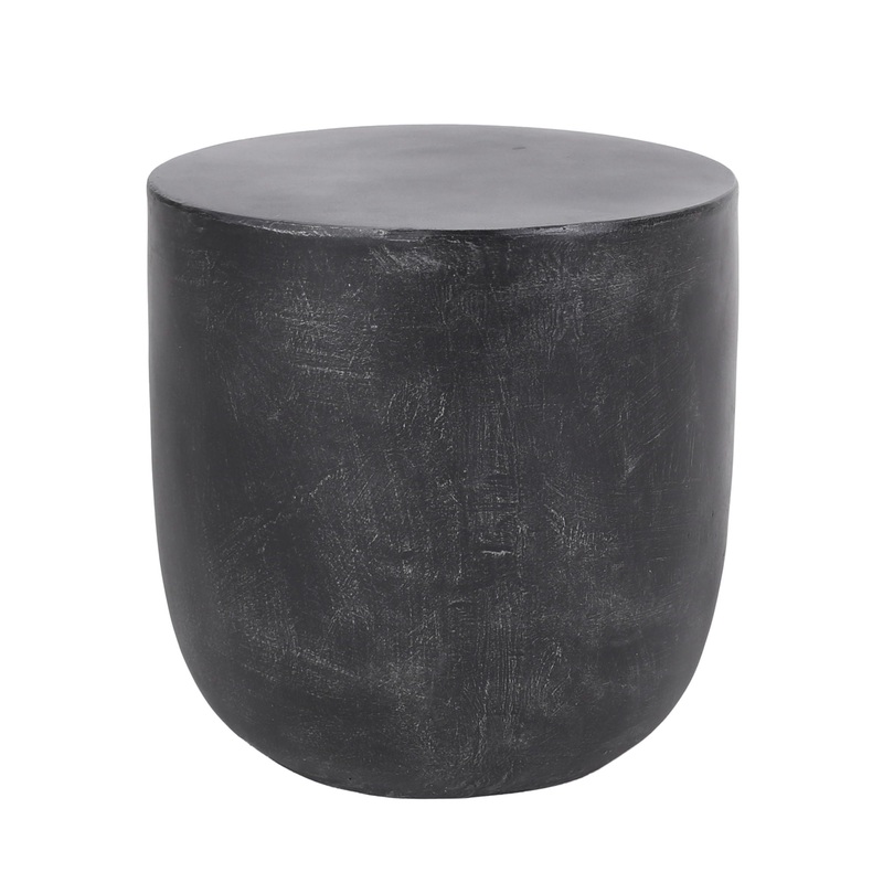Outdoor Lightweight Concrete End Table With Natural Texture – Matte Black